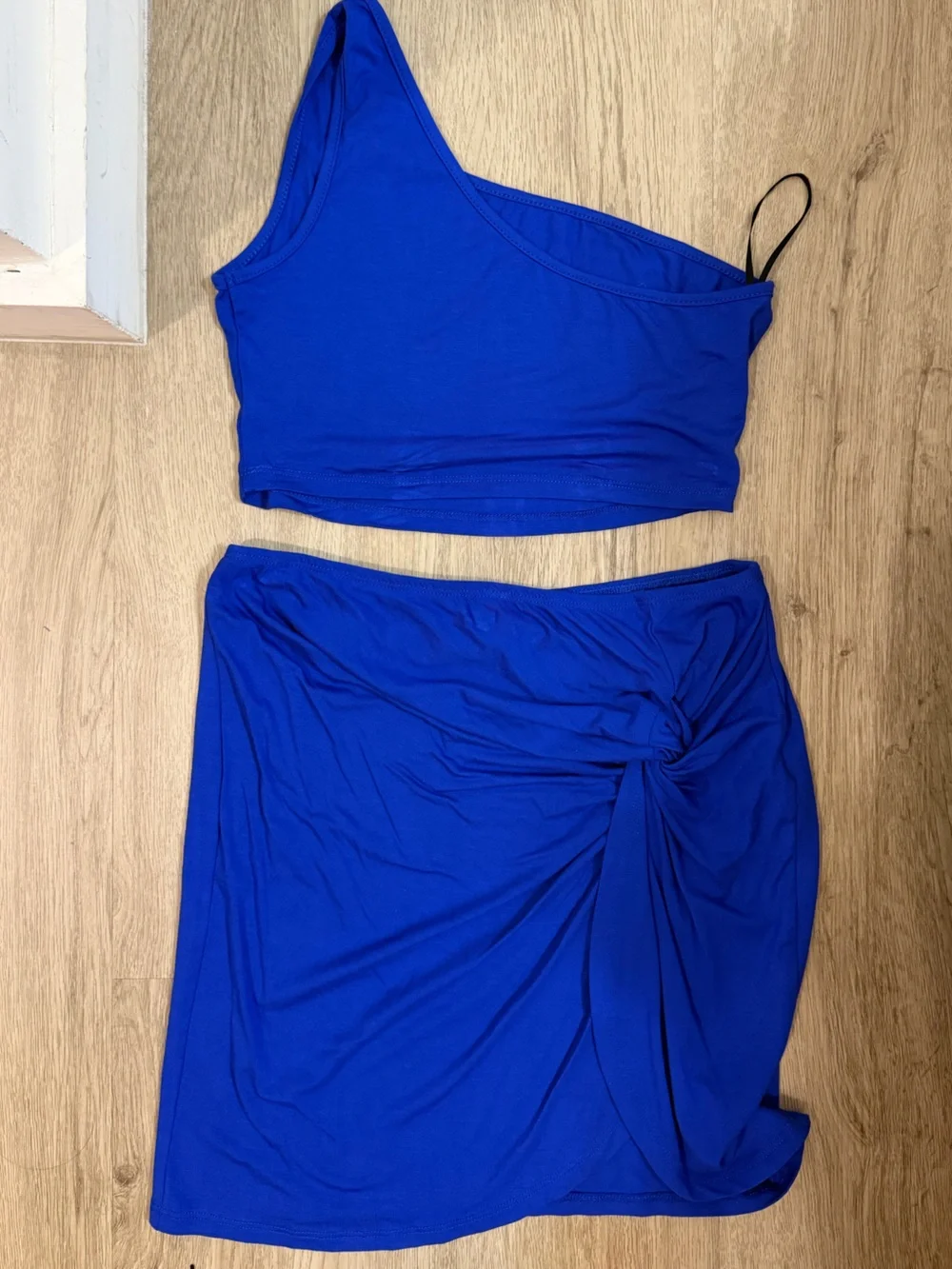 NWOT One-Shoulder Royal Blue Crop Top & Skirt Set